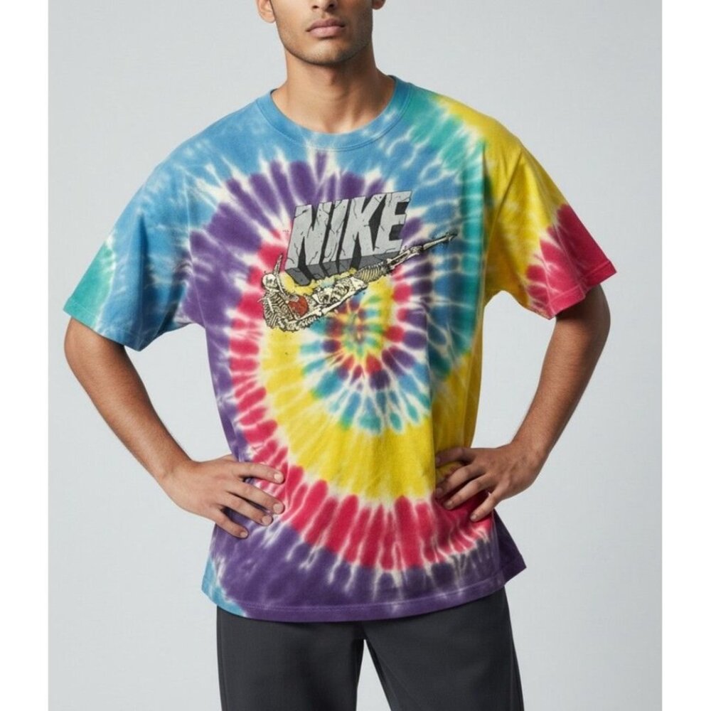 vintage Nike Small Tie-Dye T-Shirt With Skeleton Graphic Design Multicolor